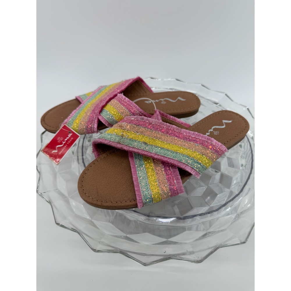 Nina Kids Rainbow Glitter‎ Fringe Slide Sandals Pink Multi K200265 Size 4M NEW